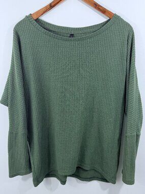 Savvi Thermal Waffle Weave Oversized Dolman Sleeve Top Sage Green M
